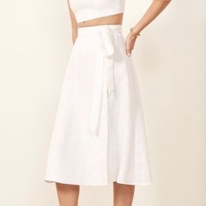 Reformation white linen midi wrap skirt